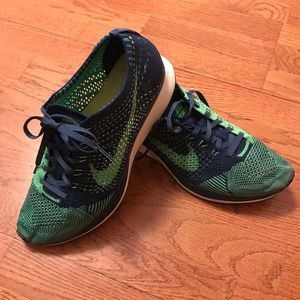 Nike Flyknit Racer - Brave Blue Poison Green Mens Size 10.5